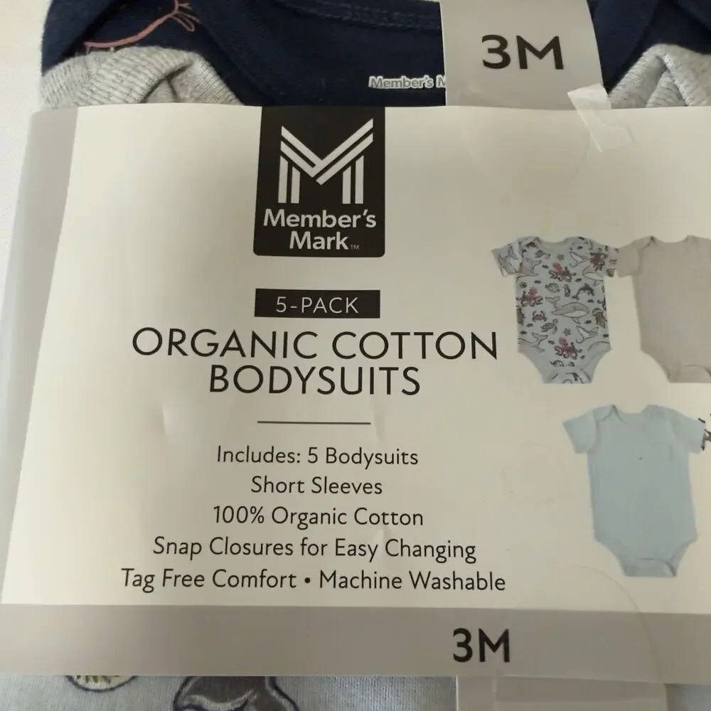 Member's Mark Baby 5-Pack Soft Organic Cotton Bodysuit 3 Months Blue Ocean